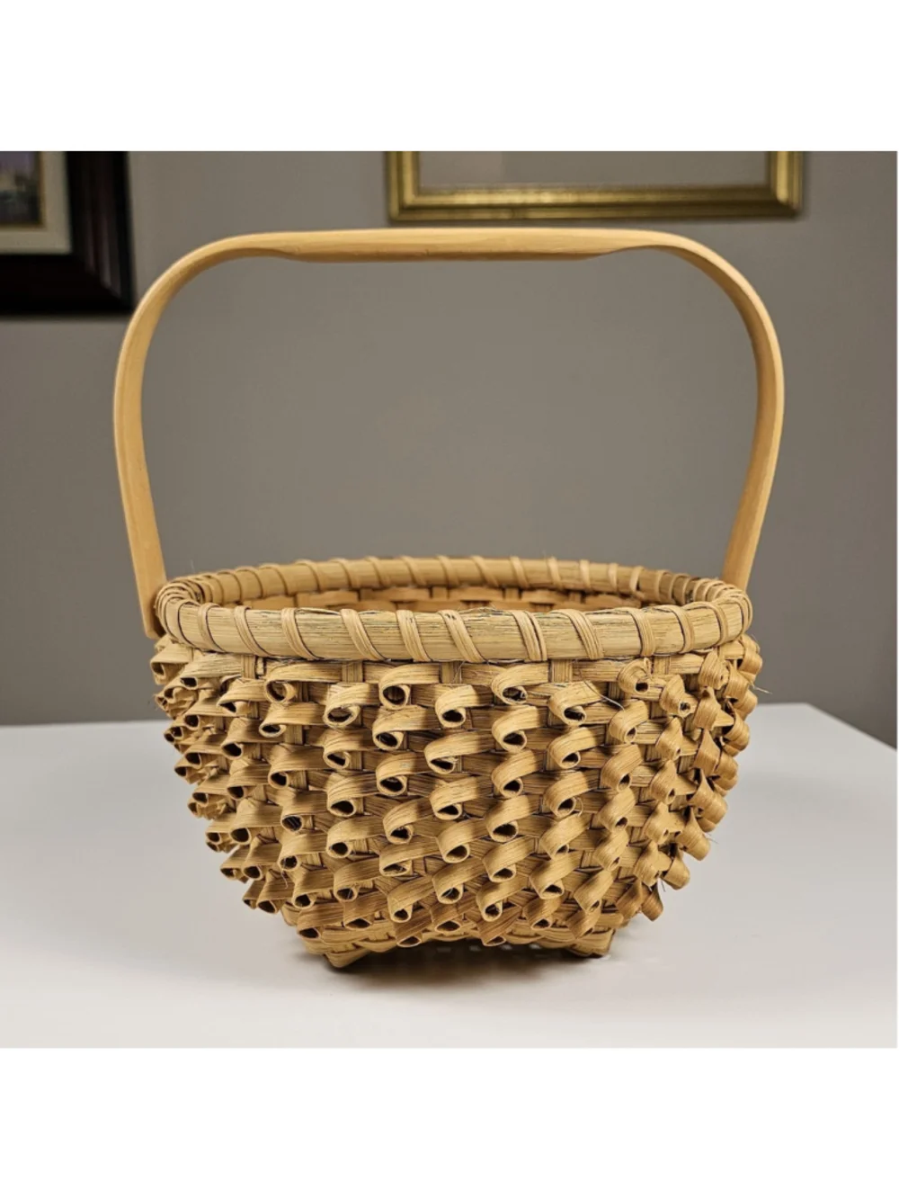Vintage Native American Wabanaki Ash Splint Basket Curly Porcupine Weave 10